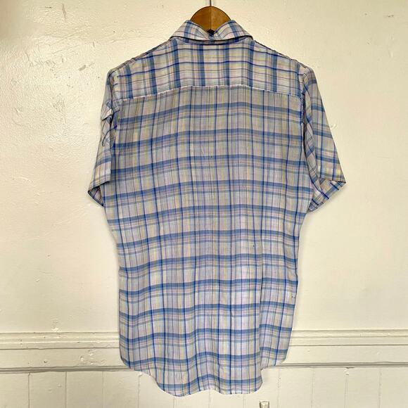 Vintage 1970's Thin Pearl Snap Short Sleeve Plaid Shirt - Picture 7 of 7